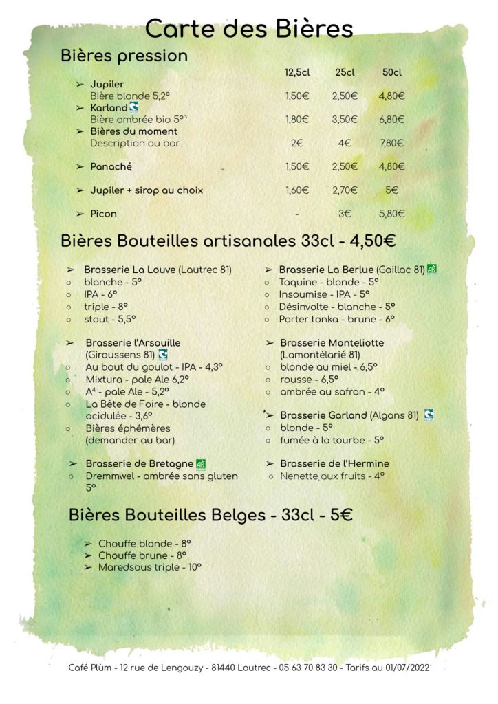 Carte des boissons 2
