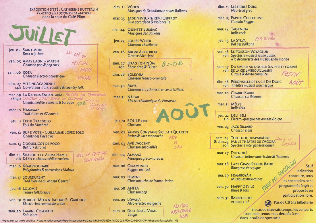 PROGRAMME DE LA SAISON CULTURELLE Café Plùm